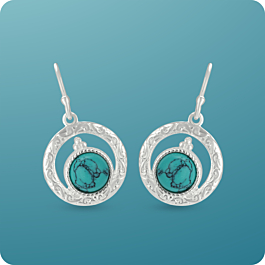 Magnificent Circular Turquoise Stone Silver Earrings
