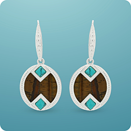 Exquisite Tiger Eye and Turquoise Stone Silver Earrings