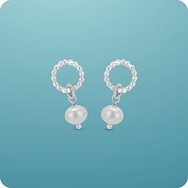 Stunning Round Beaded Pearl Drop Silver Earrings