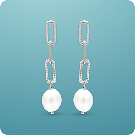 Pretty Anchor Links Pearl Drop Silver Earrings