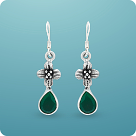 Striking Floral Green Stone Silver Earrings