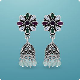 Trendy Multi Colored Floral Silver Earrings