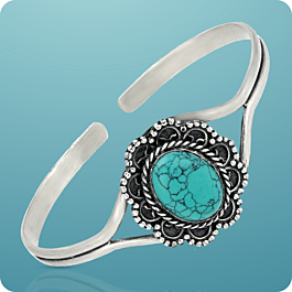 Charming Turquoise Stone Floral Silver Bracelet