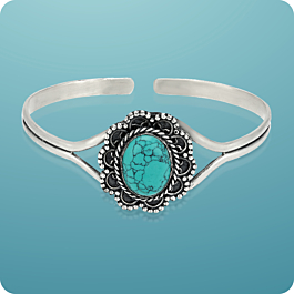 Charming Turquoise Stone Floral Silver Bracelet