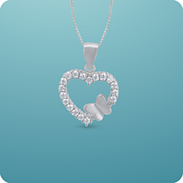 Fancy Butterfly With Heartin Silver Pendant