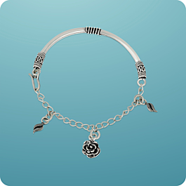 Serenade Floral & Leaf Charms Silver Bracelet