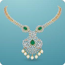 Charming Green Stone With Pearl Silver Necklace