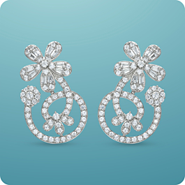 Glinting Fancy Floral Silver Earrings