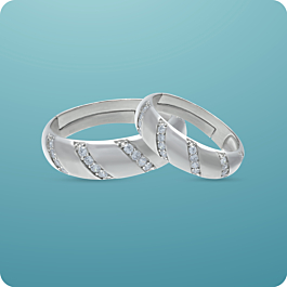 Exuberant White Stone Adjustable Silver Couple Ring