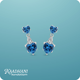 Adorable Blue Heart Drops Silver Earrings - Valentine Collection