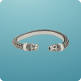 Intertwined Lion Head Mens Silver Cuff Bracelets