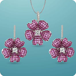 Captivating Floral Silver Pendant With Earring Set