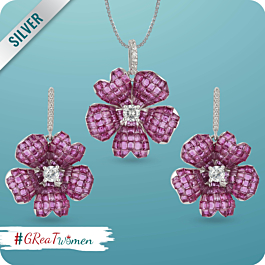 Captivating Floral Silver Pendant With Earring Set