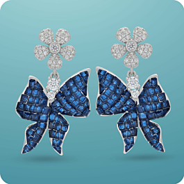 Radiant Butterfly With Floral Silver Earrings