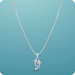 Fancy Twin Dolphin Silver Necklace - Valentine Collection
