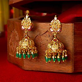 Attractive Green Beaded Gold Earrings
