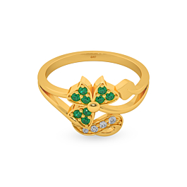 Whimsical Floral Green stone Gold Ring