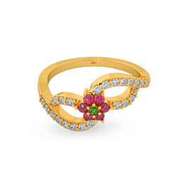 Delightful Dual Stone Floral Gold Ring