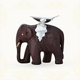 Fancy Wood Elephant With Leaf Silver Lamp