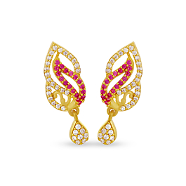 Flamboyant Pear Shape Stone Stud Gold Earrings