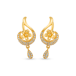 Glimmering Floral And Drop Gold Earrings