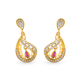 Glorious Pink Stone Gold Earrings