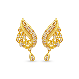 Diya Stud With Hanging Due Drops Gold Earrings