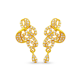 Bejeweled Leaf Design Gold Earrings