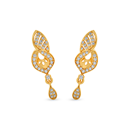 Sleek Floral Stone Drop Gold Earrings