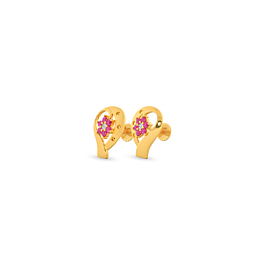 Attractive Inverted Pink Floral Gold Earrings
