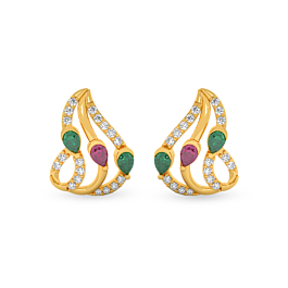 Graceful Twisted Mutli Stone Gold Earrings
