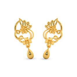 Adorable Double Floral Drop Gold Earrings