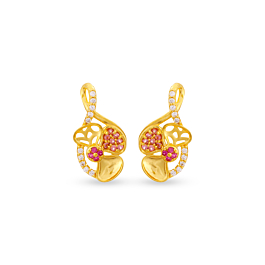 Beautiful Pink Stone Floral Gold Earrings