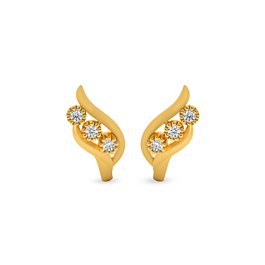 Shimmering Wavy Tri Stone Gold Earrings