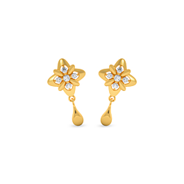 Petite White Stone Floral Gold Earrings