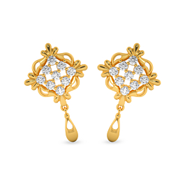 Flashy Stone and Floral Gold Earrings