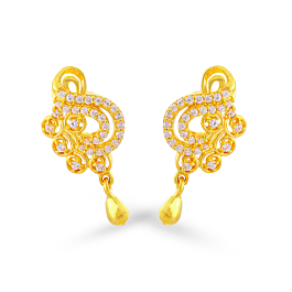 Fantastic Swirl Pattern Dancing Drops Gold Earrings