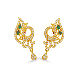 Attractive Green Stone Peacock Gold Earrings