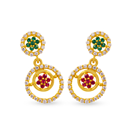 Exquisitely Floral And Circle Gold Earrings