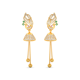 Glamorous White Stones Peacock Gold Earrings