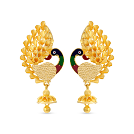 Gorgeous Enamel Coated Peacock Gold Earrings