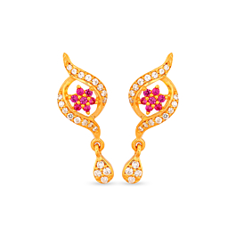 Pretty Pink Floral Gold Earrings