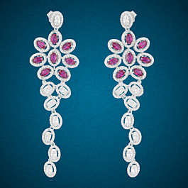 Gorgeous Floral Pink Stone Silver Earrings
