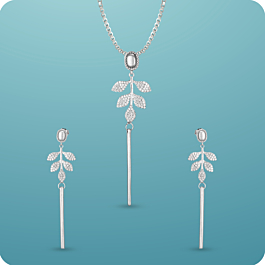 Attractive Leaf Drops Silver Pendant With Earrings Set