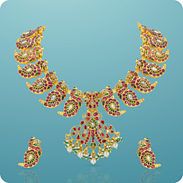 Magnificent Royal Peacock Silver Necklace Set