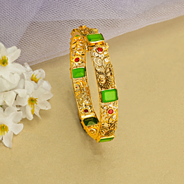 Sparkling Peacock With Floral Gold Bangle