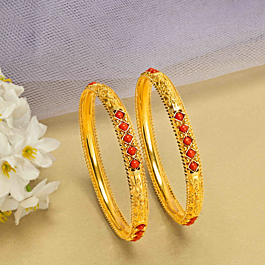 Dazzling Red Beaded Gold Bangles