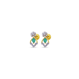 Beautiful Green Stone Floral Design Diamond Earrings