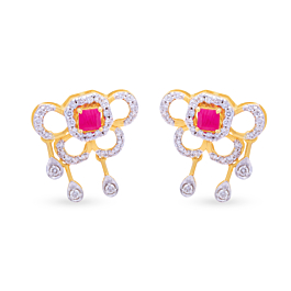 Graceful Single Ruby Stone Diamond Earrings