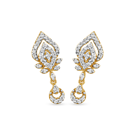 Traditional Diya Stud with Hanging Design Diamond Earrings-EF IF VVS-18kt Rose Gold